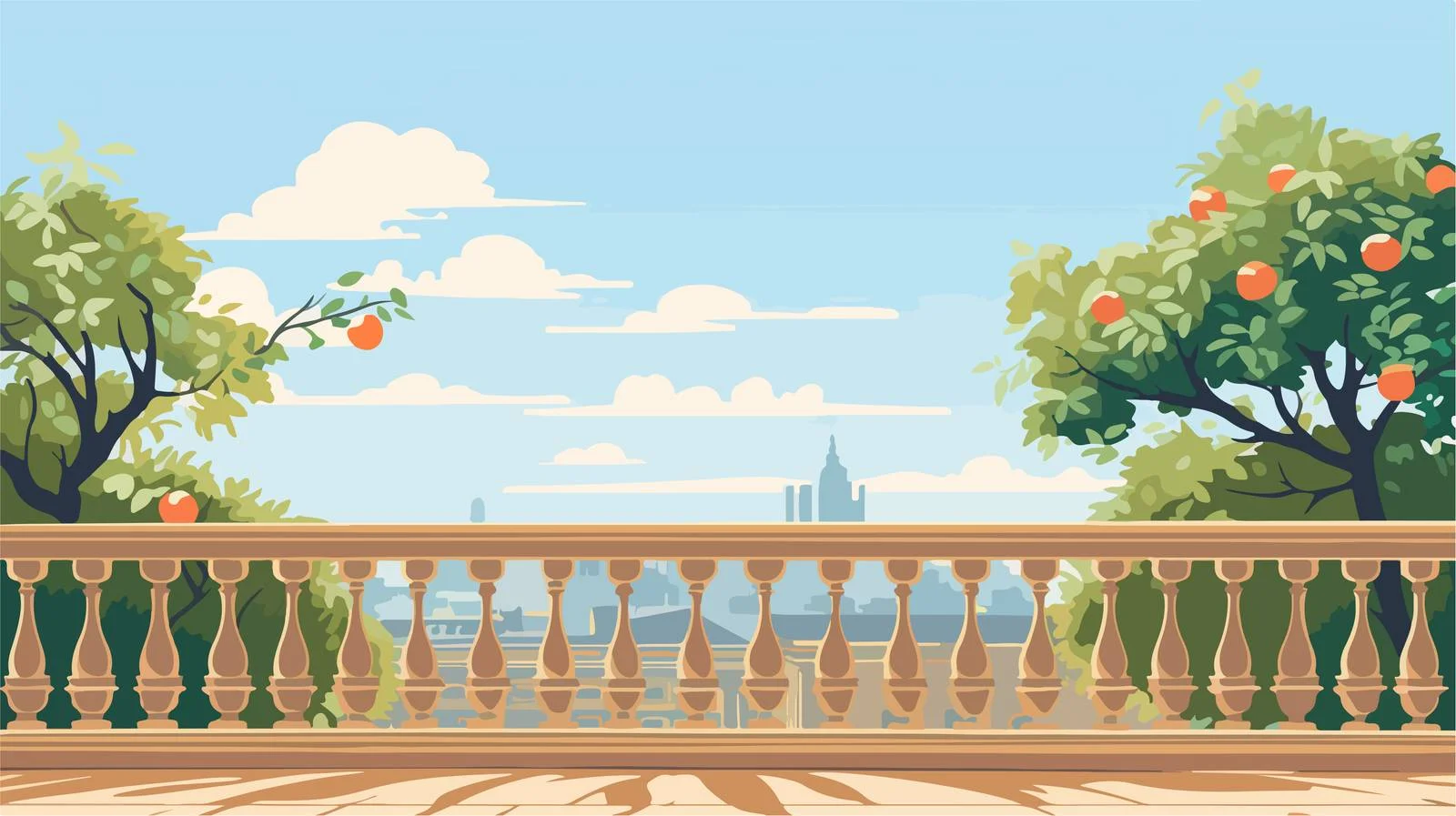 Serene Fruit Tree Behind Balustrade on Sunny Day — free download from Dotvec