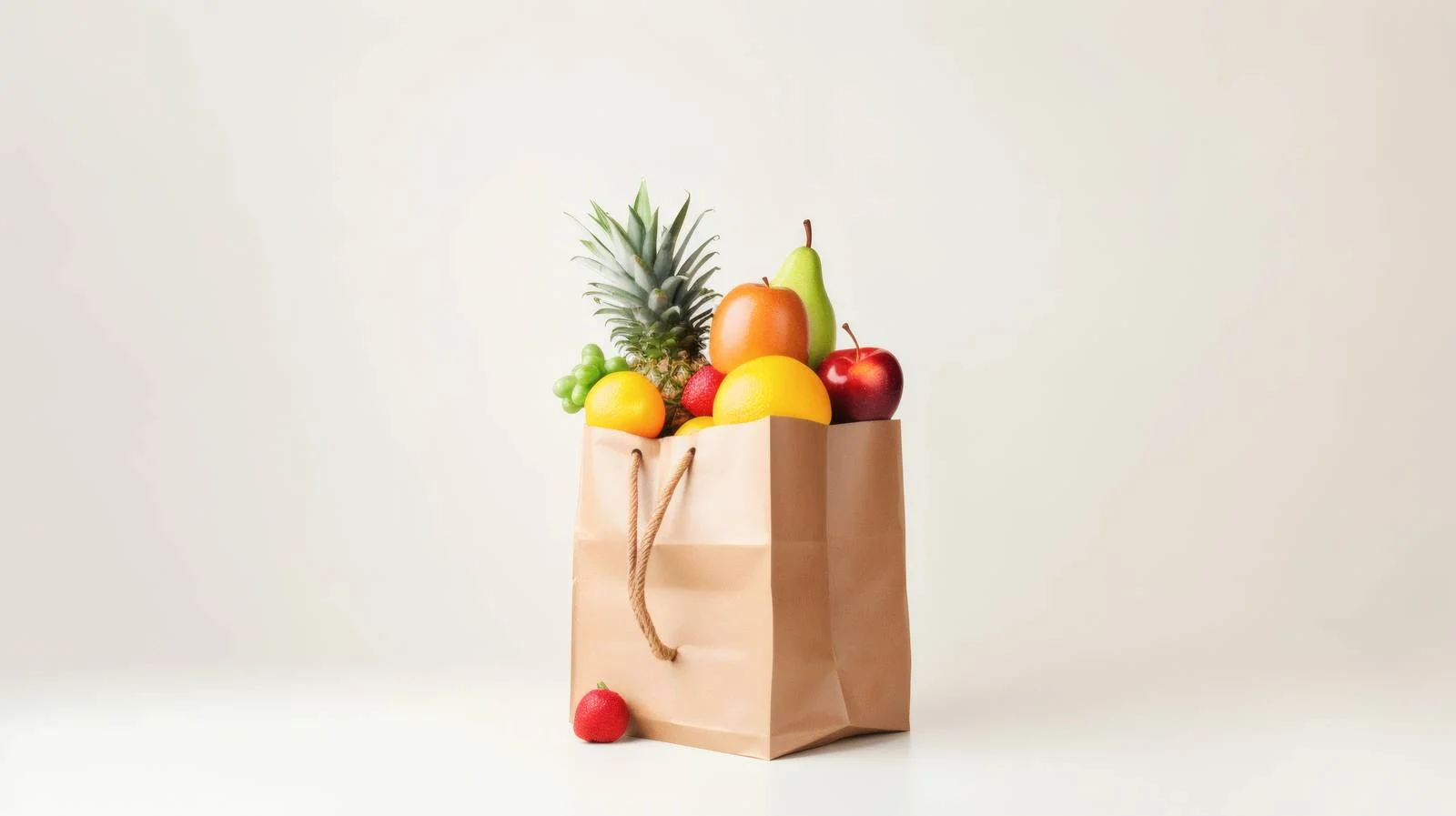 Assorted Fresh Fruits in Paper Bag, White Background — free download from Dotvec