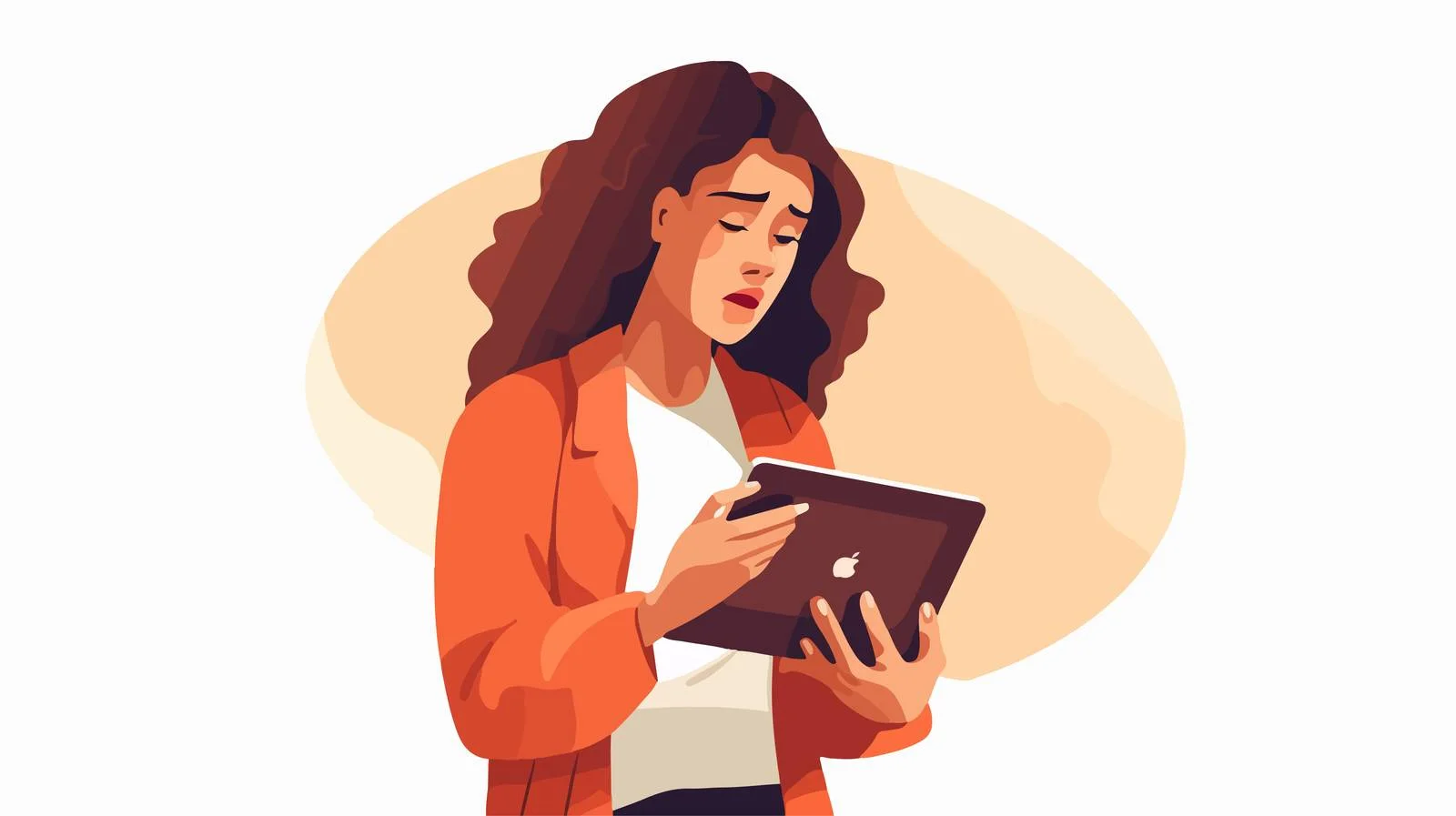 Woman's Frustration with Tablet Screen Glitch — free download from Dotvec
