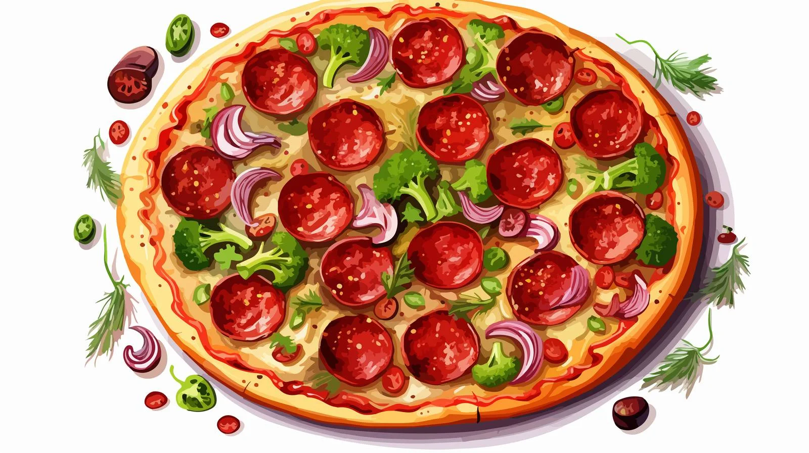 Gourmet Broccoli Salami Pizza with Spicy Jalapeno — free download from Dotvec