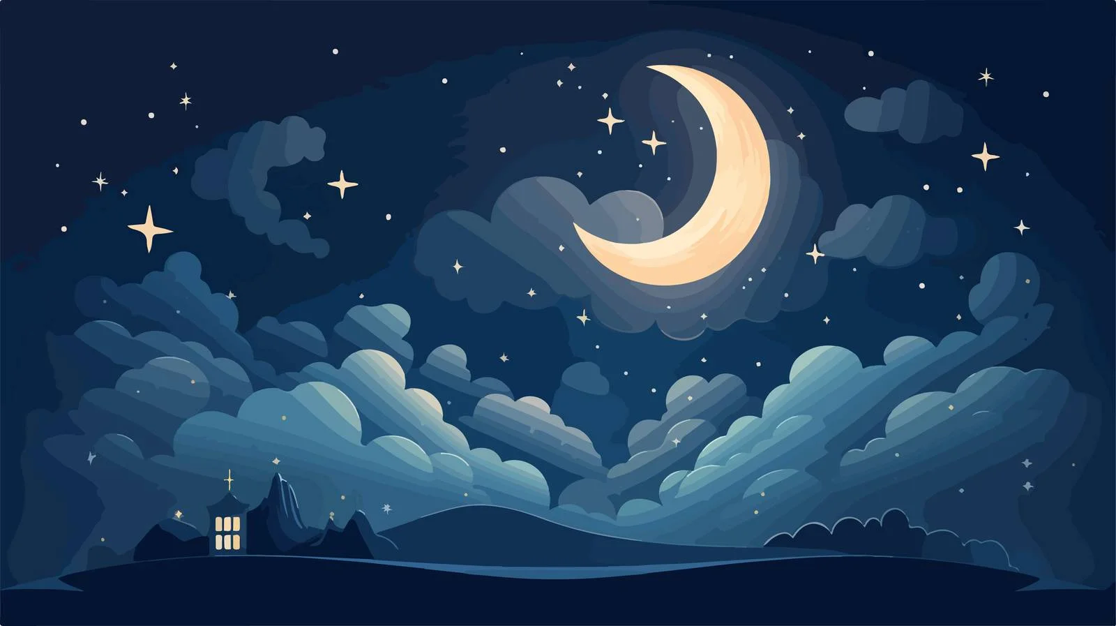 Night Sky Illustration with Full Moon — free download from Dotvec