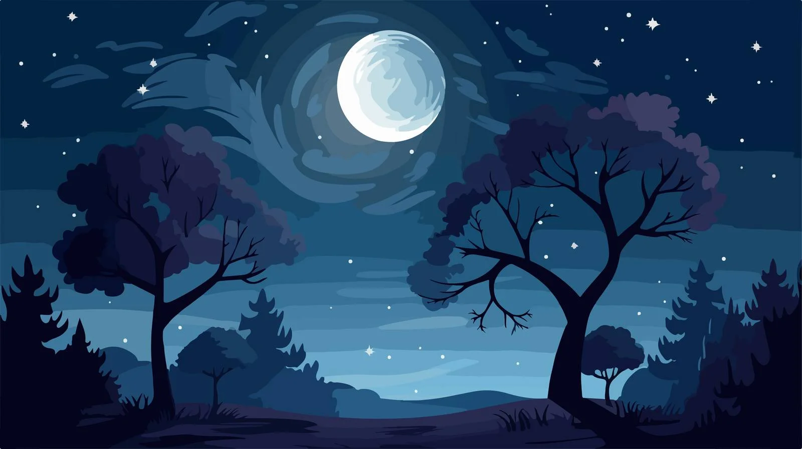 Night Sky Illustration with Full Moon and Stars — free download from Dotvec