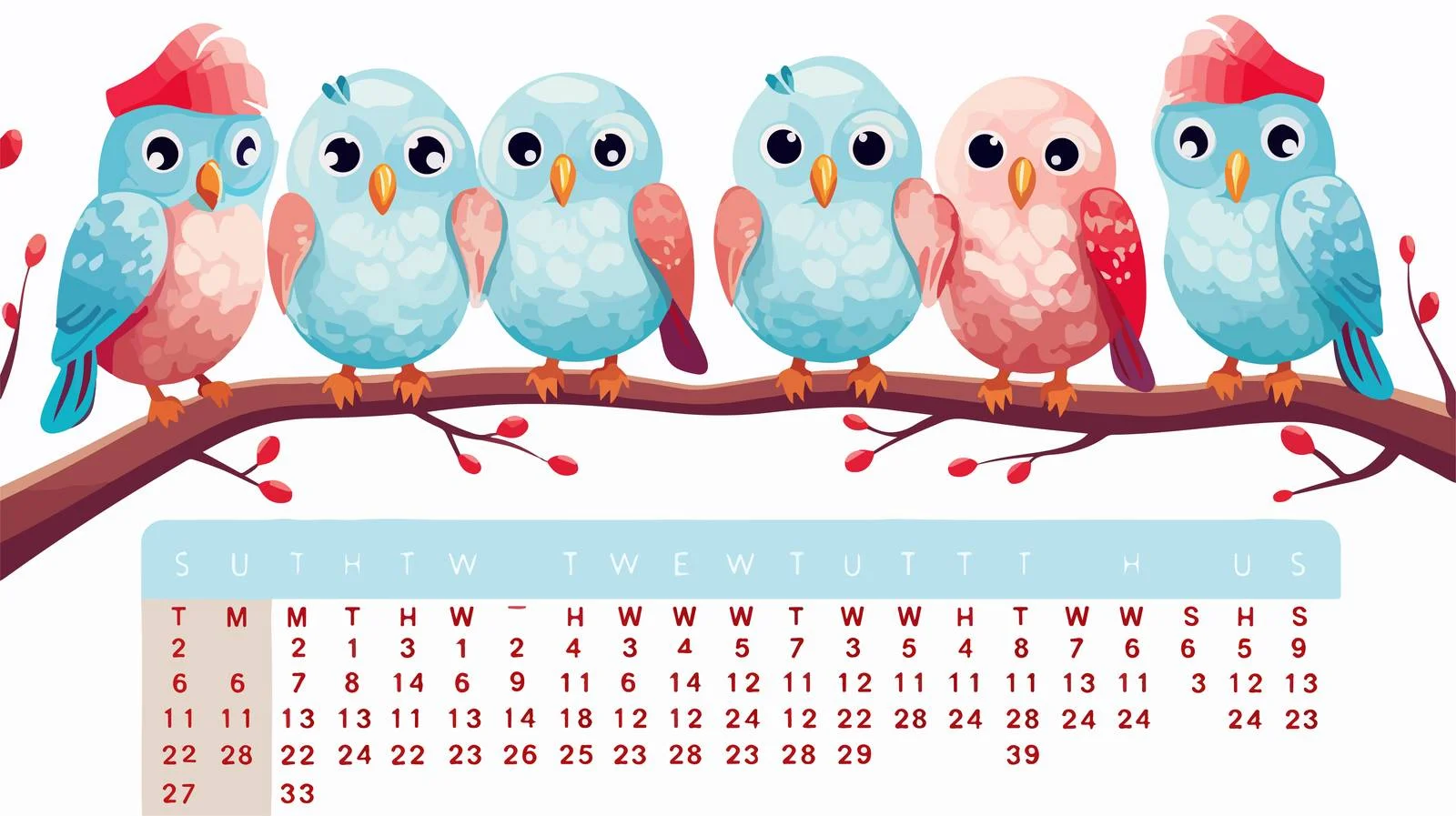 Adorable February Calendar Cartoon Vector — free download from Dotvec