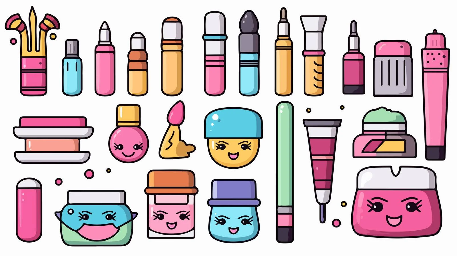 Funny Cosmetics Equipment Set in Simple Design — free download from Dotvec