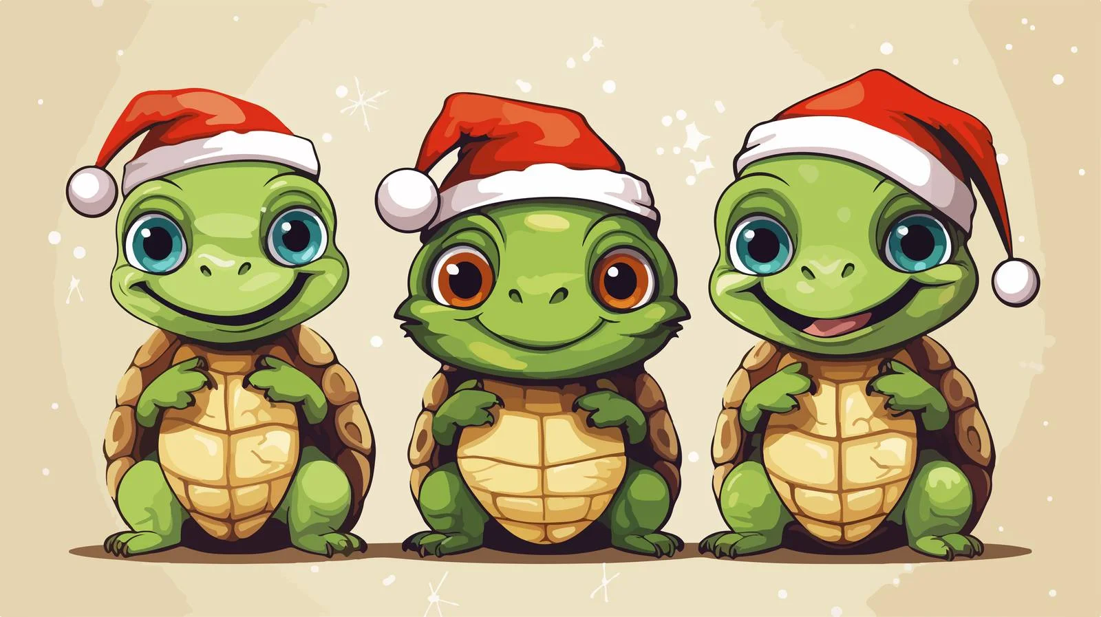 Adorable Santa hat-wearing turtles — free download from Dotvec