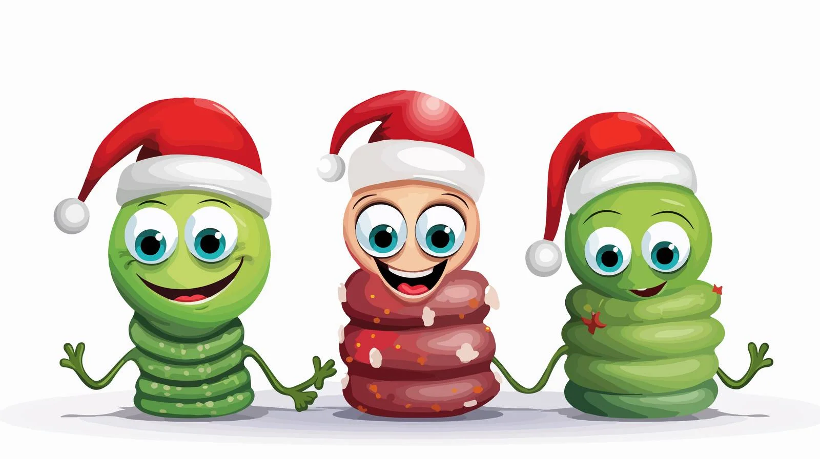 Adorable Worm Trio with Santa Hats — free download from Dotvec