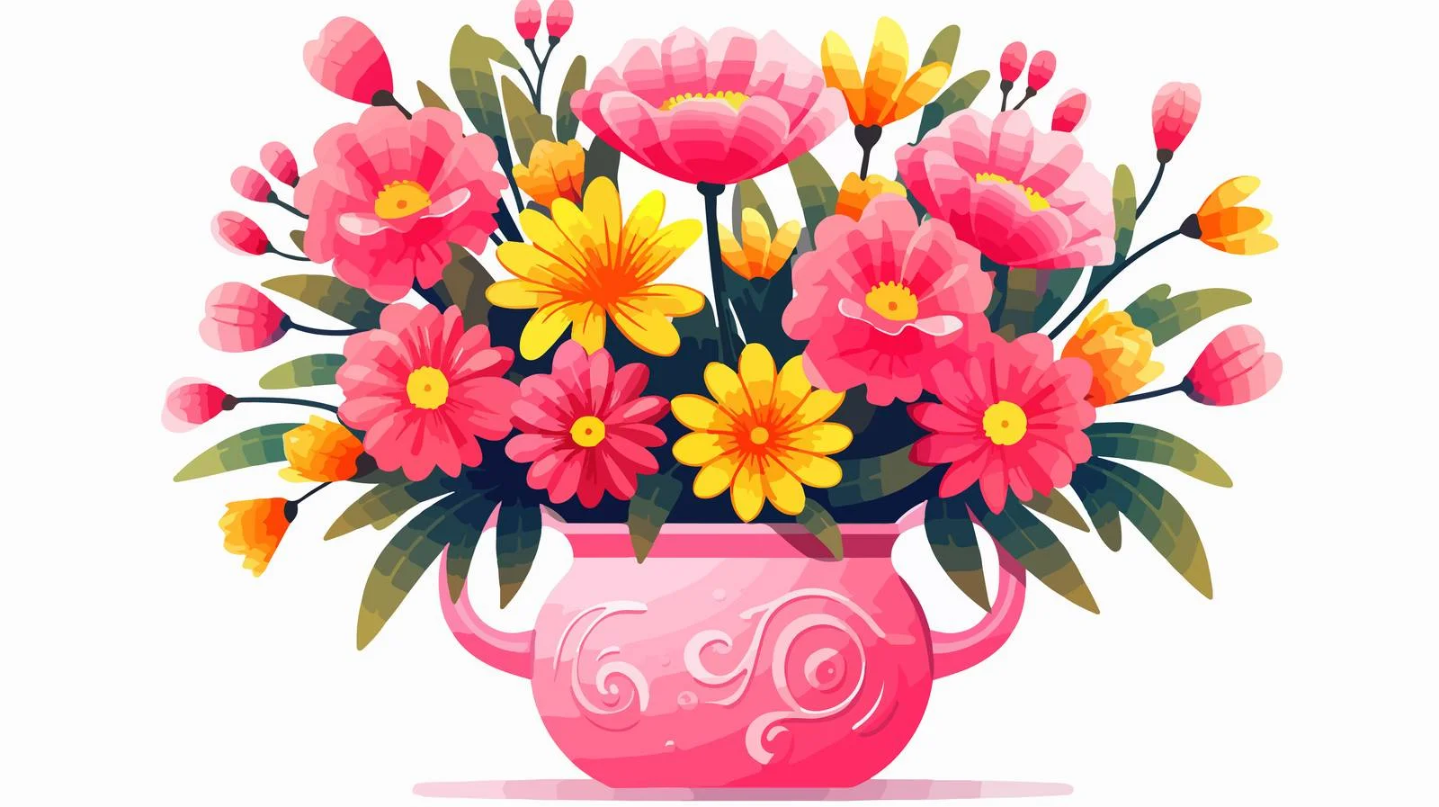 Charming Vase with Pink- Yellow Flowers — free download from Dotvec