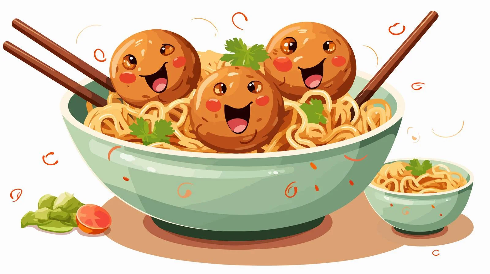 Delicious Asian Noodles with Meatballs — free download from Dotvec