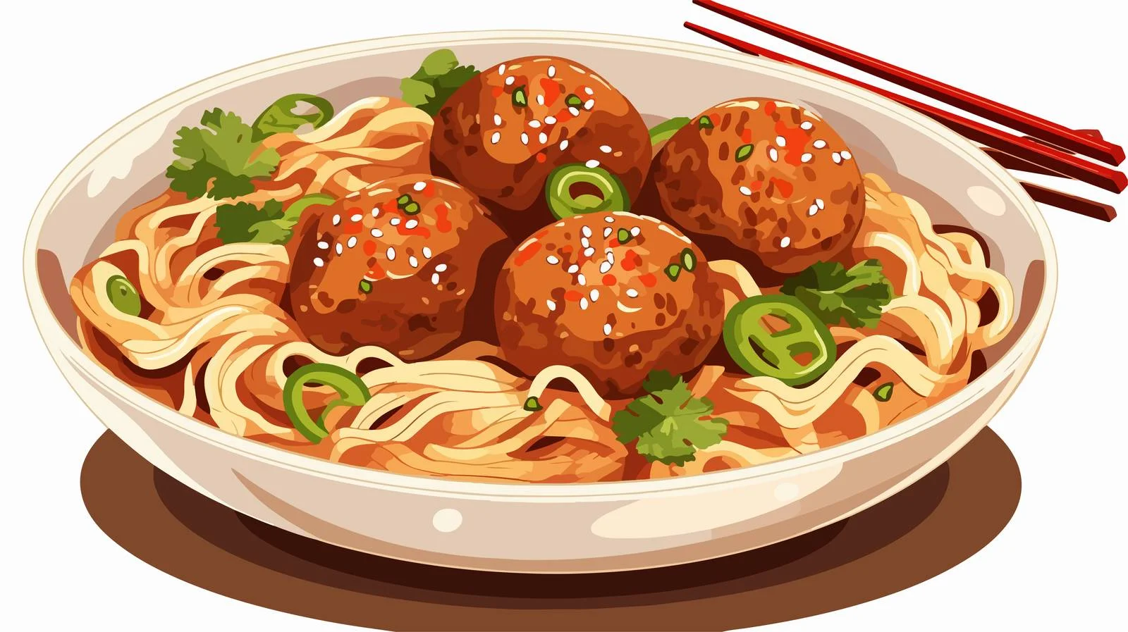 Delicious Asian Noodles with Meatballs — free download from Dotvec