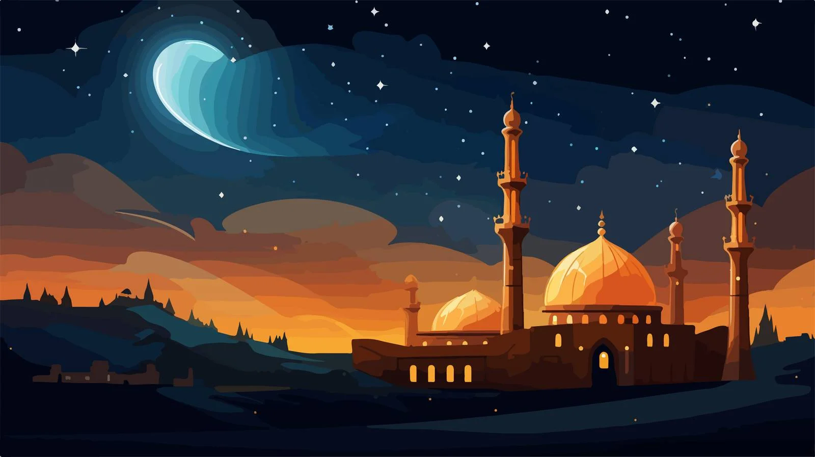 Charming Mosque on Orange Dome Hill — free download from Dotvec