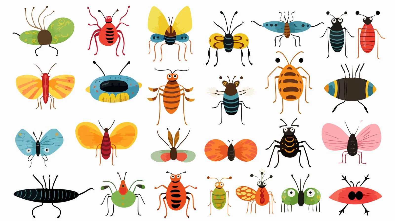 Adorable Cartoon Insects in a Funny Set — free download from Dotvec