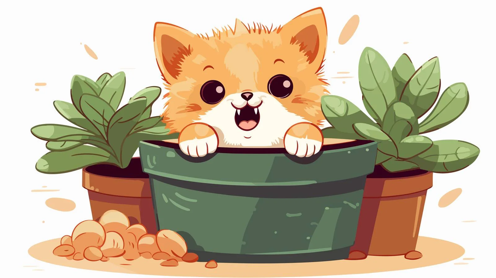 Playful Cat Chewing Cactus at Home — free download from Dotvec