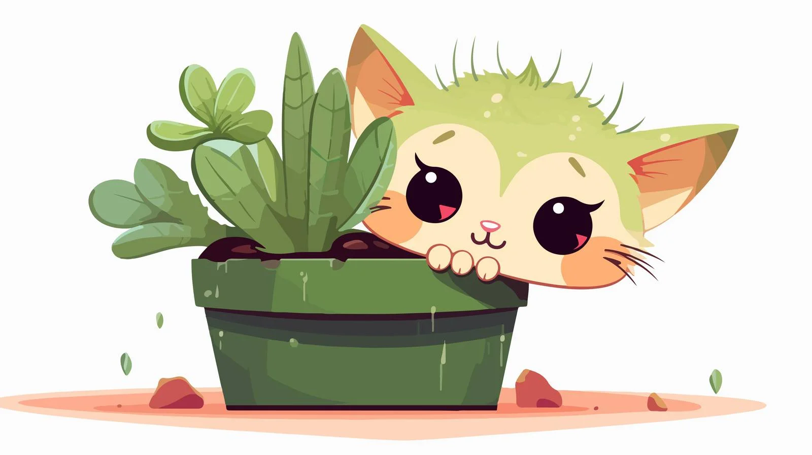 Playful kitten exploring cactus in house — free download from Dotvec
