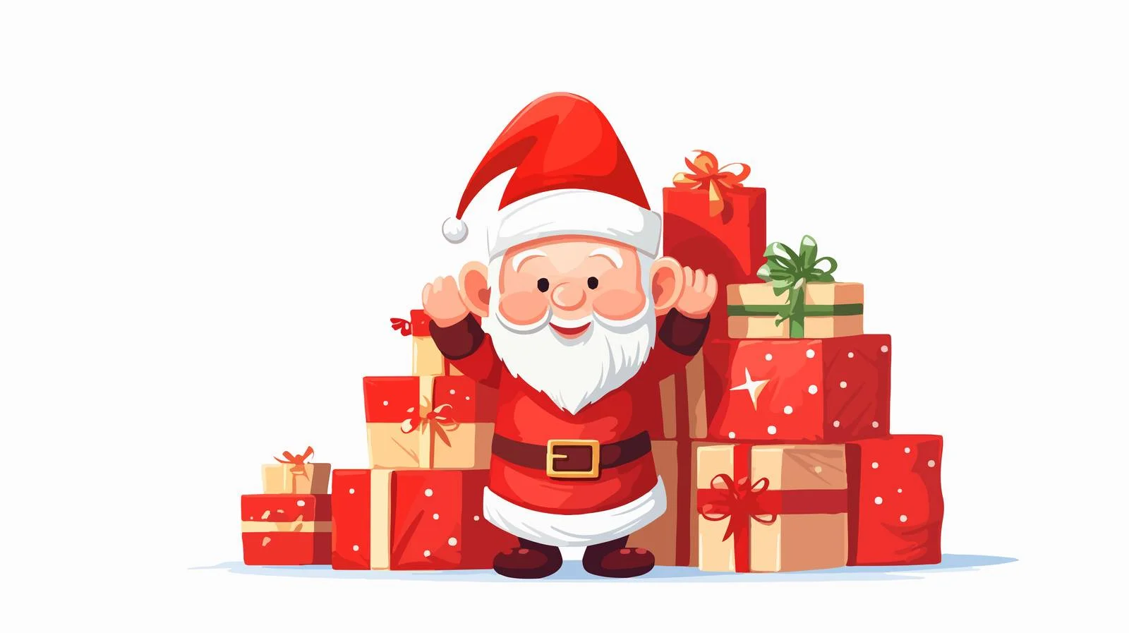 Cheerful dwarf elf surrounded by Xmas presents — free download from Dotvec