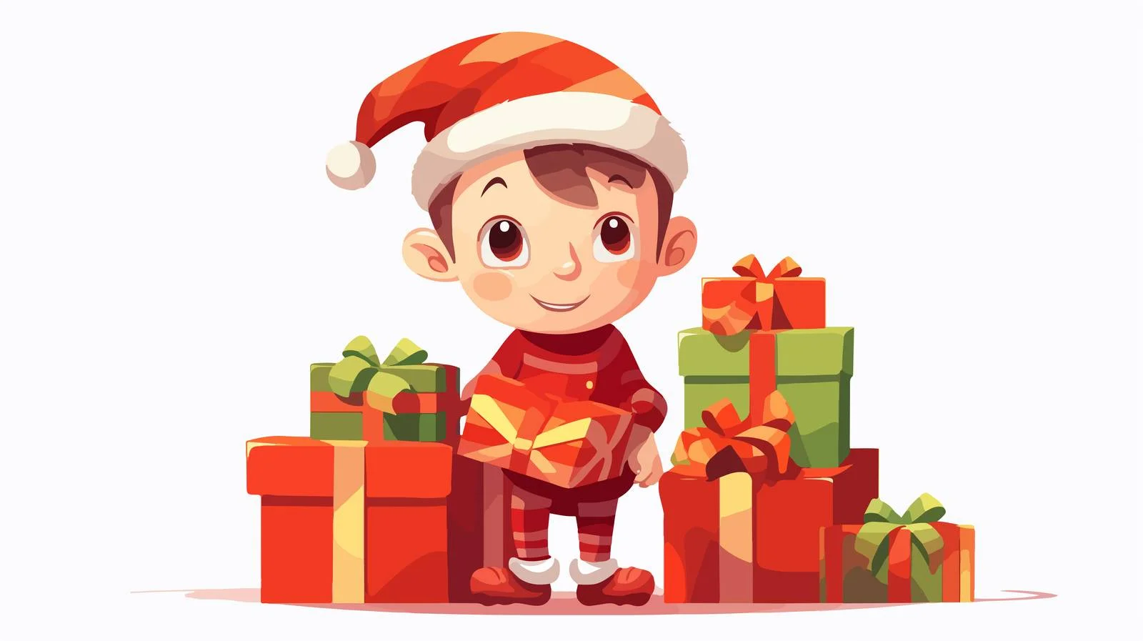 Merry Dwarf Elf Surrounded by Xmas Presents — free download from Dotvec