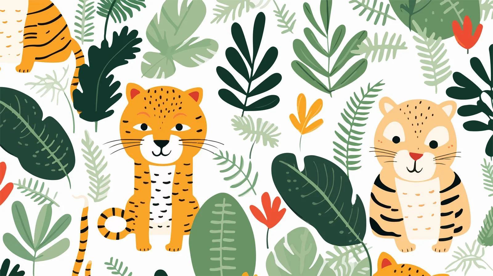 Playful cat in jungle-themed seamless design — free download from Dotvec