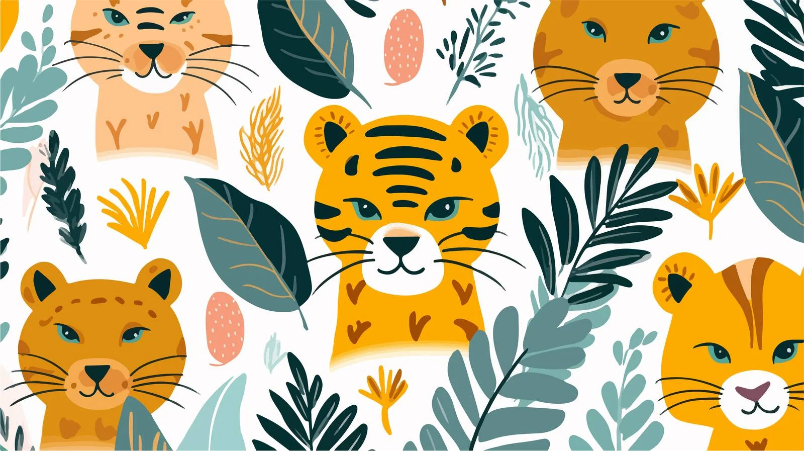 Whimsical cat amidst lush jungle pattern — free download from Dotvec