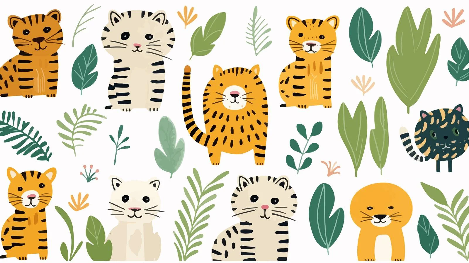 Whimsical Cat Among Exotic Foliage Repeat — free download from Dotvec