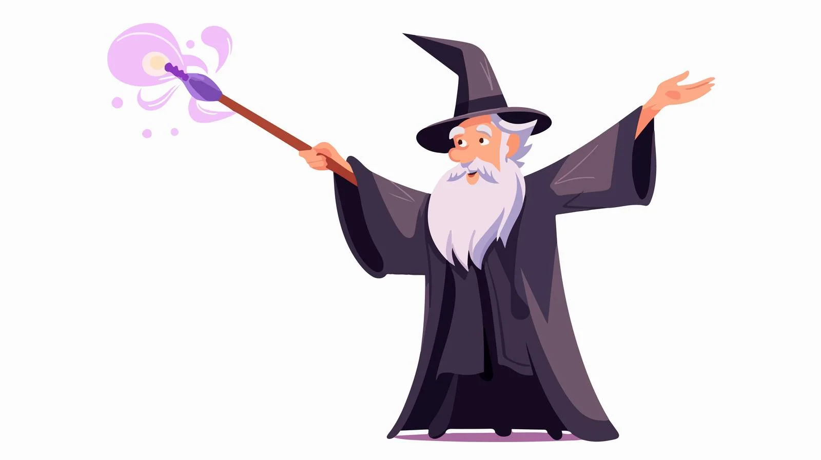 Whimsical gray-haired sorcerer with mystical staff – free witchery image from Dotvec