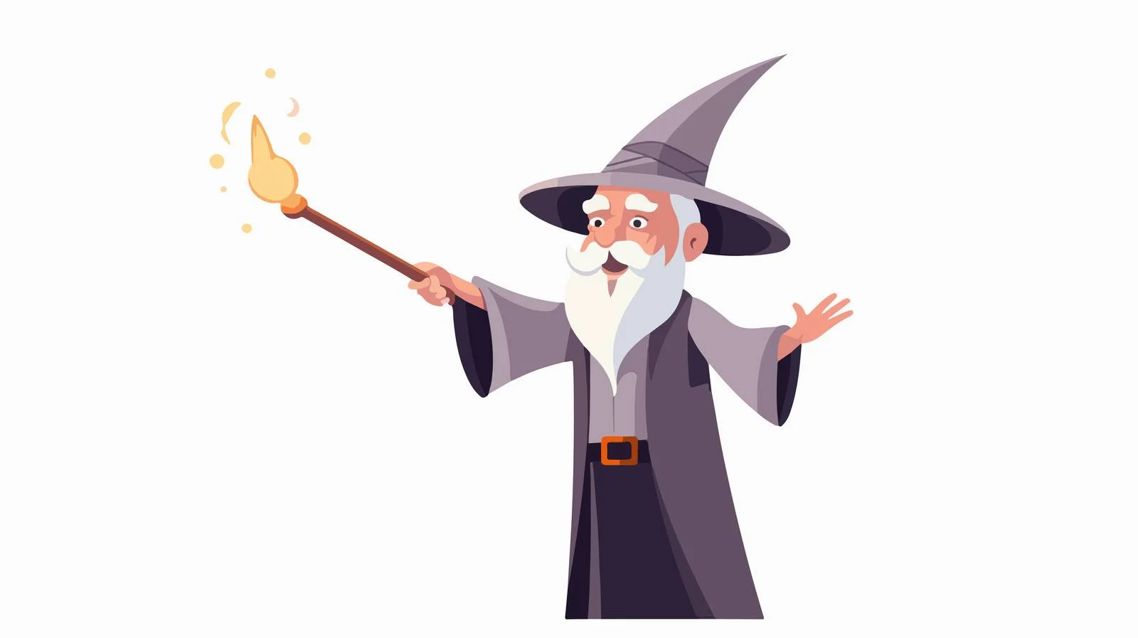 Whimsical gray-haired wizard holding magic cane – free witchery image from Dotvec