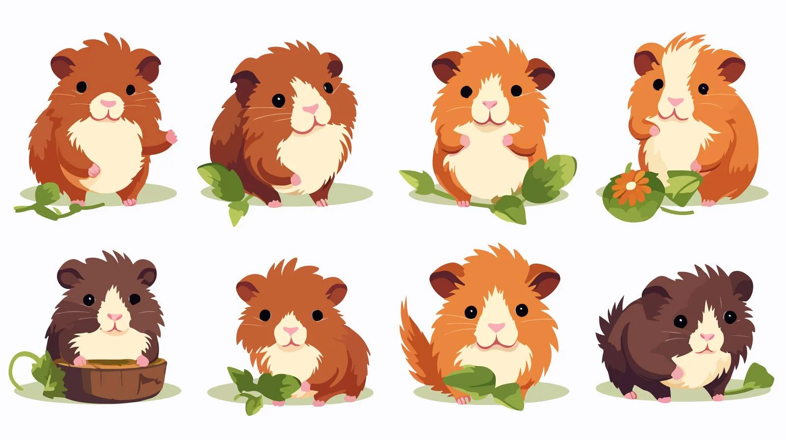 Adorable guinea pig characters munching meal together — free download from Dotvec