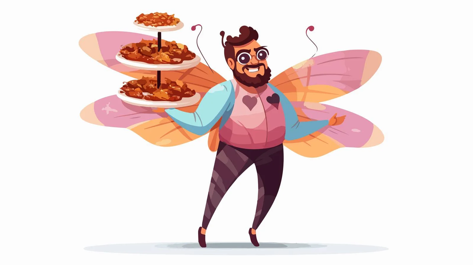 Whimsical Character in Dragonfly Suit with Cake — free download from Dotvec