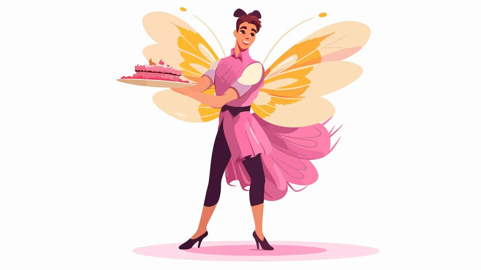 Comical man in dragonfly outfit with cake — free download from Dotvec