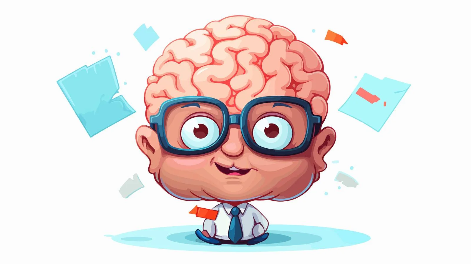 Whimsical Brain Wearing Glasses Amid Question Marks — free download from Dotvec