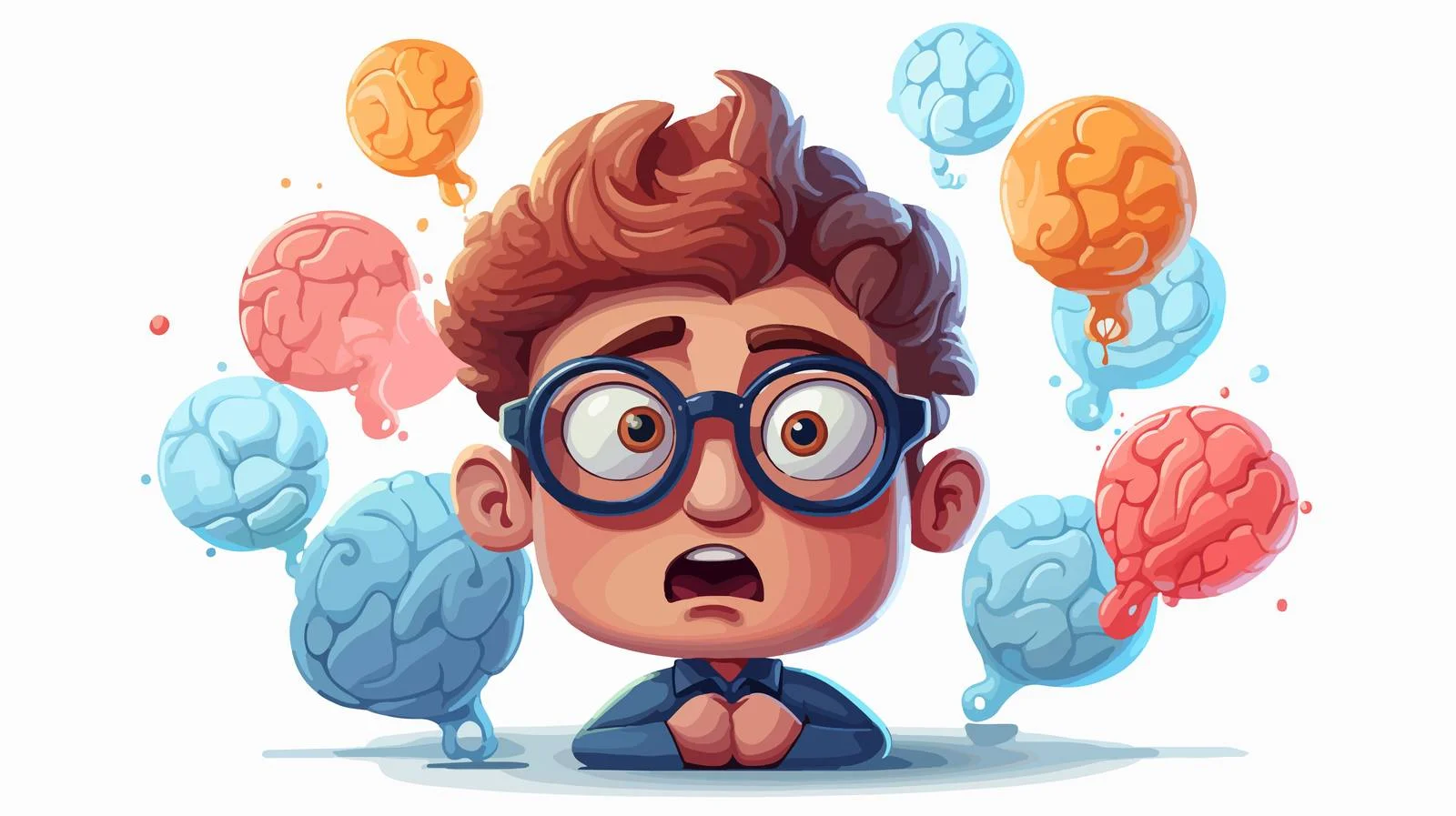 Quirky Brain with Spectacles Surrounded by Questions — free download from Dotvec