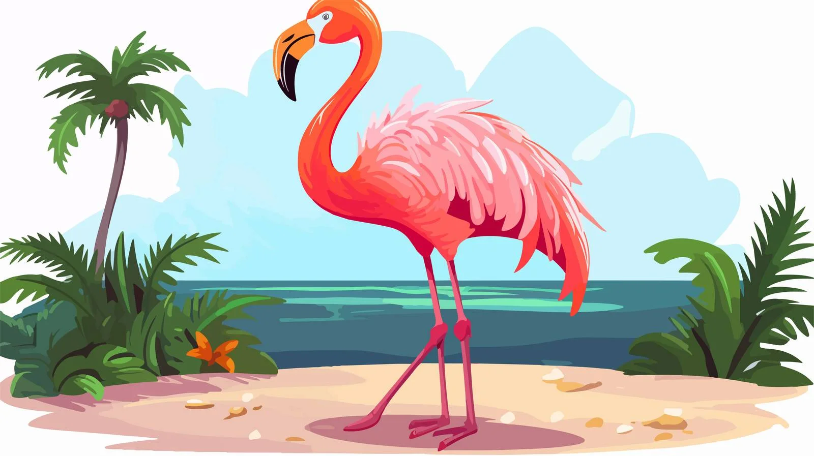 Cheerful Flamingo Cartoon Illustration — free download from Dotvec