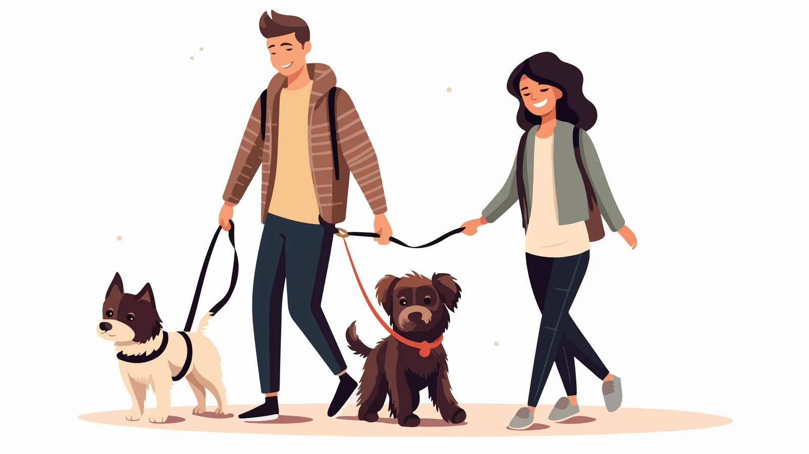 Cheerful couple walking pet dog outdoors — free download from Dotvec