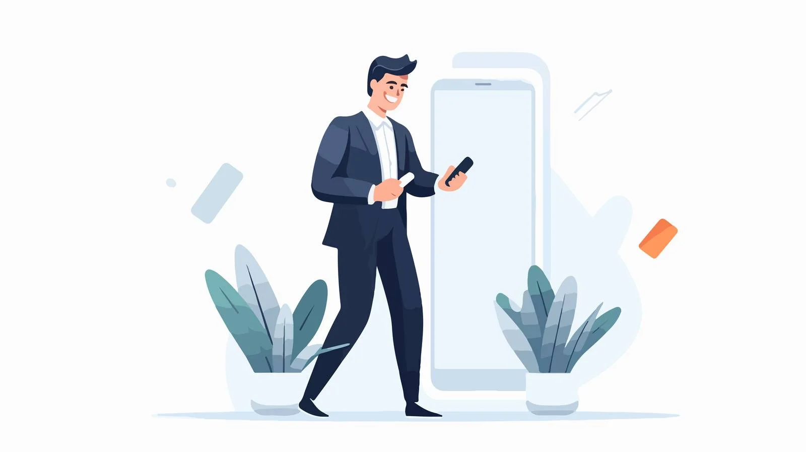 Cheerful woman in formal attire texting — free download from Dotvec