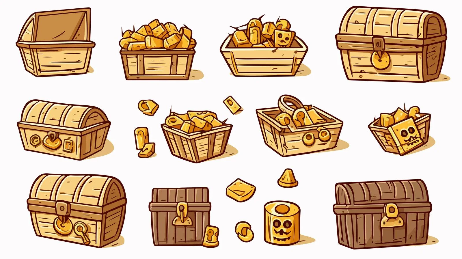 Whimsical Doodle of Treasure Chest and Gold Bars — free download from Dotvec