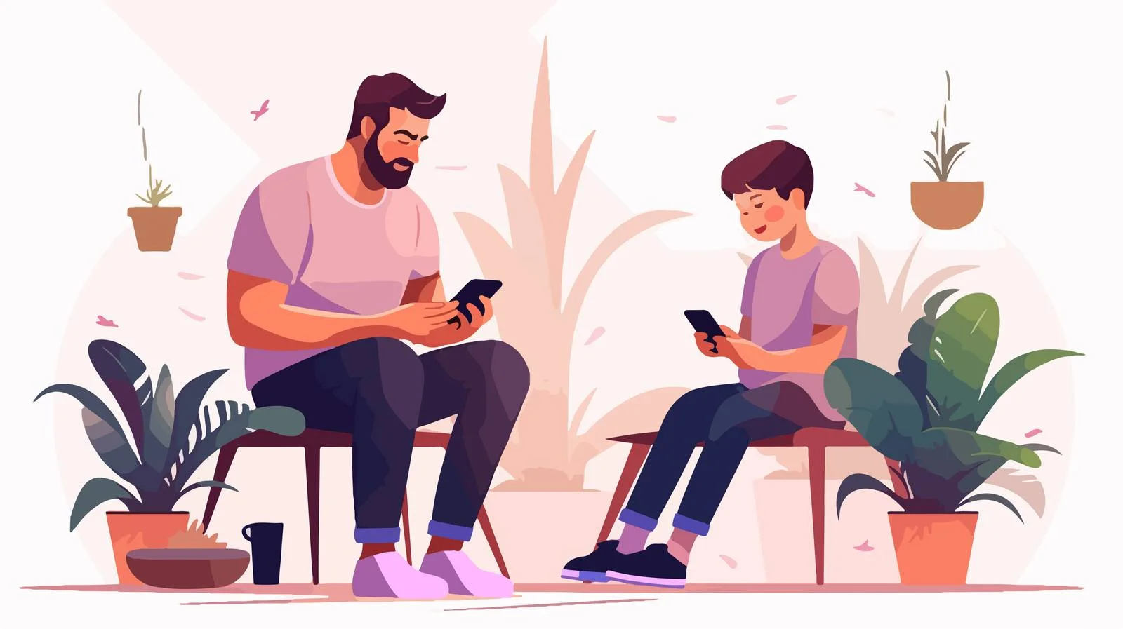 Modern family absorbed in smartphones usage — free download from Dotvec