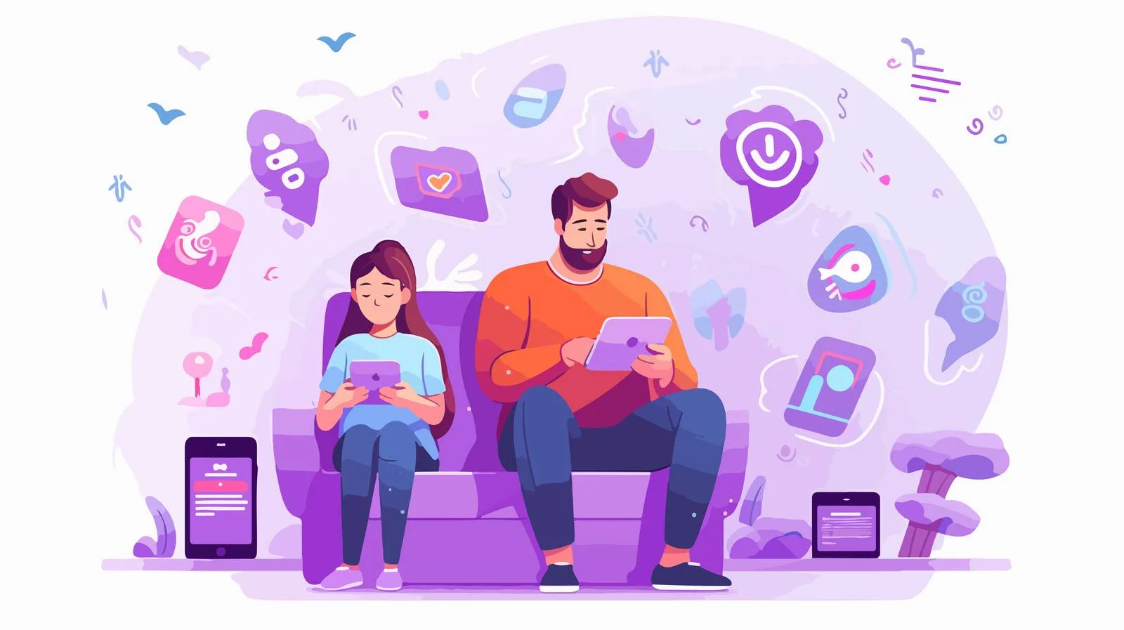 Parent and child absorbed in mobiles — free download from Dotvec