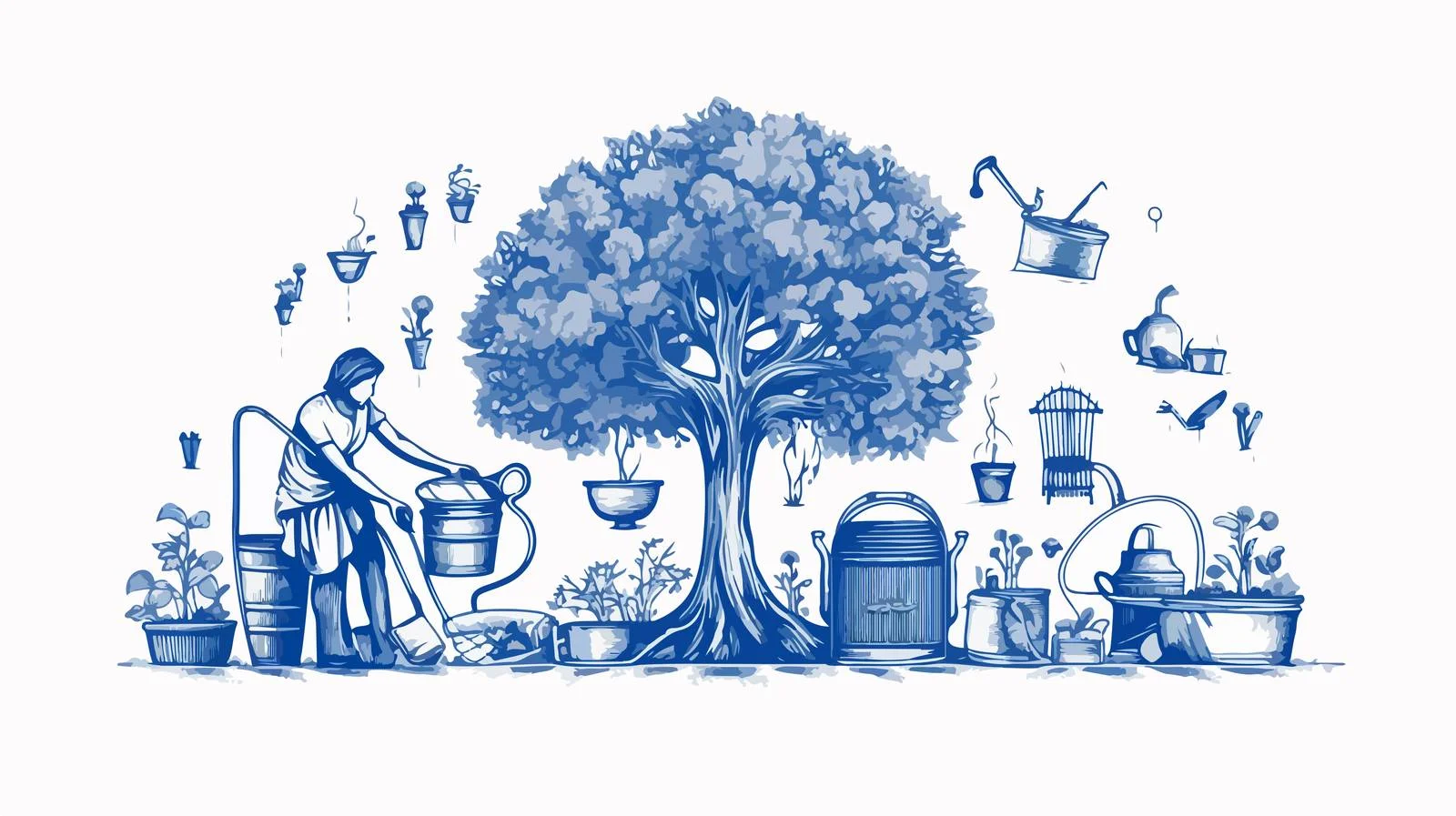 Tending Tree in Pot with Gardener — free download from Dotvec