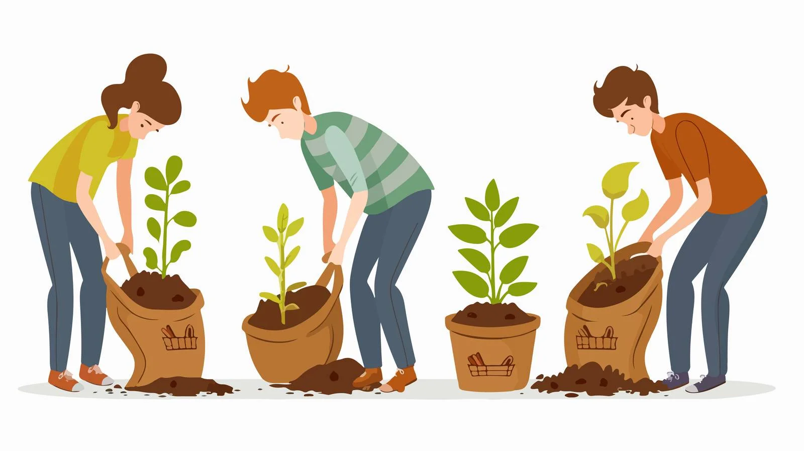 Gardeners Fill Pots with Soil from Sacks — free download from Dotvec