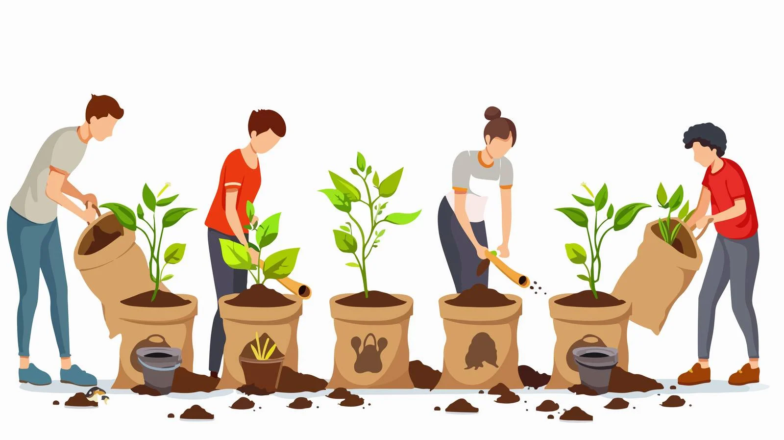 Gardeners Fill Long Pots with Soil — free download from Dotvec
