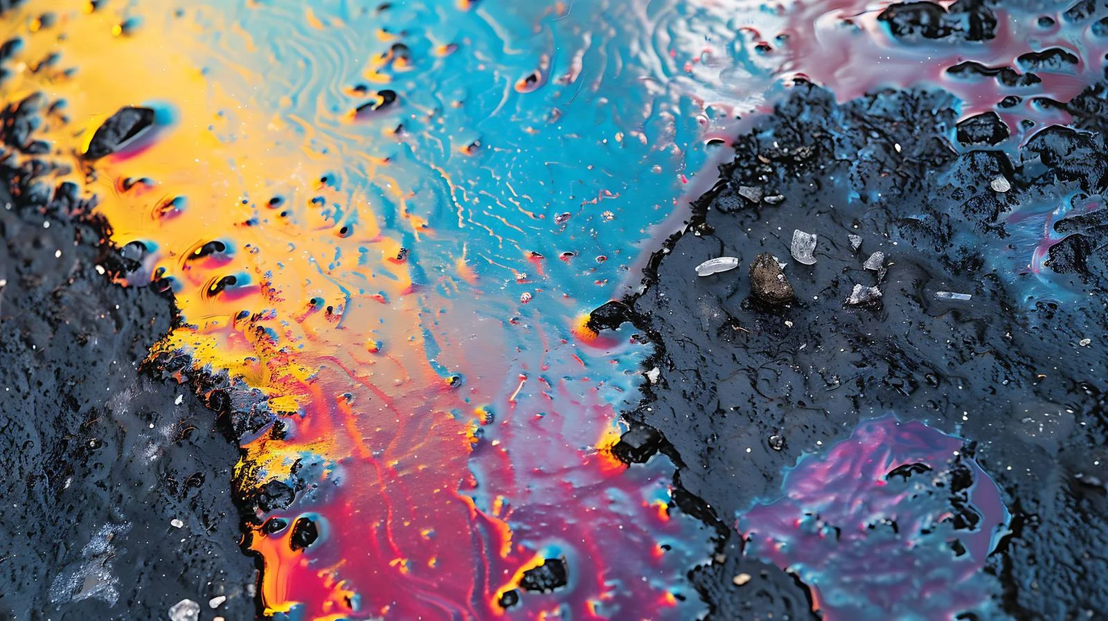 Vibrant Fuel Stain on Wet Pavement — free download from Dotvec
