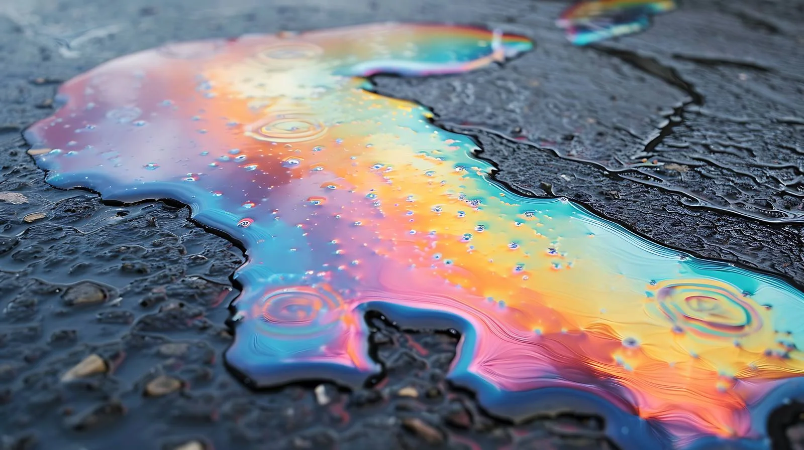 Spilled gasoline on damp parking lot – free damp image from Dotvec