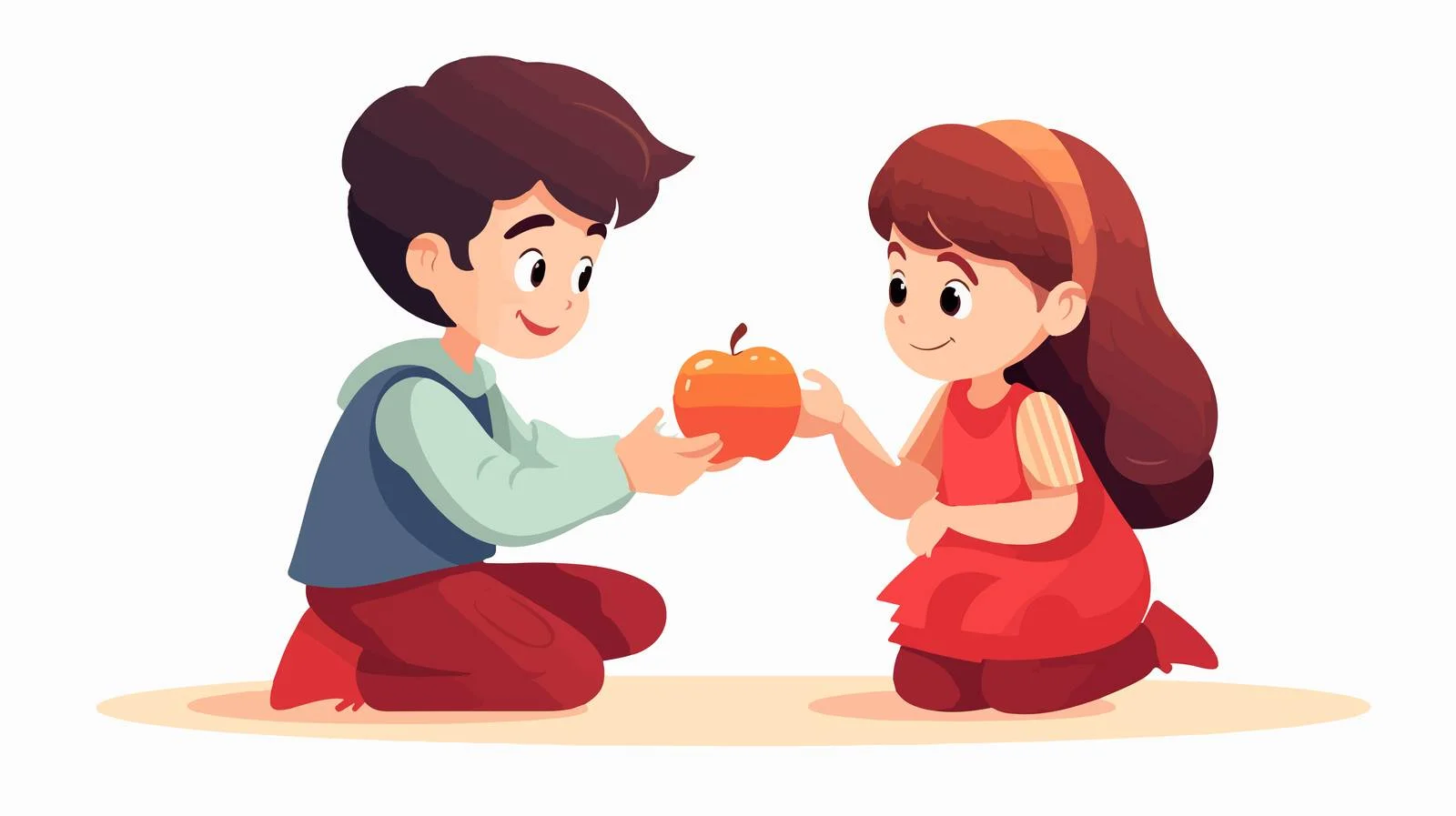 Kind boy sharing apple with girl politely — free download from Dotvec