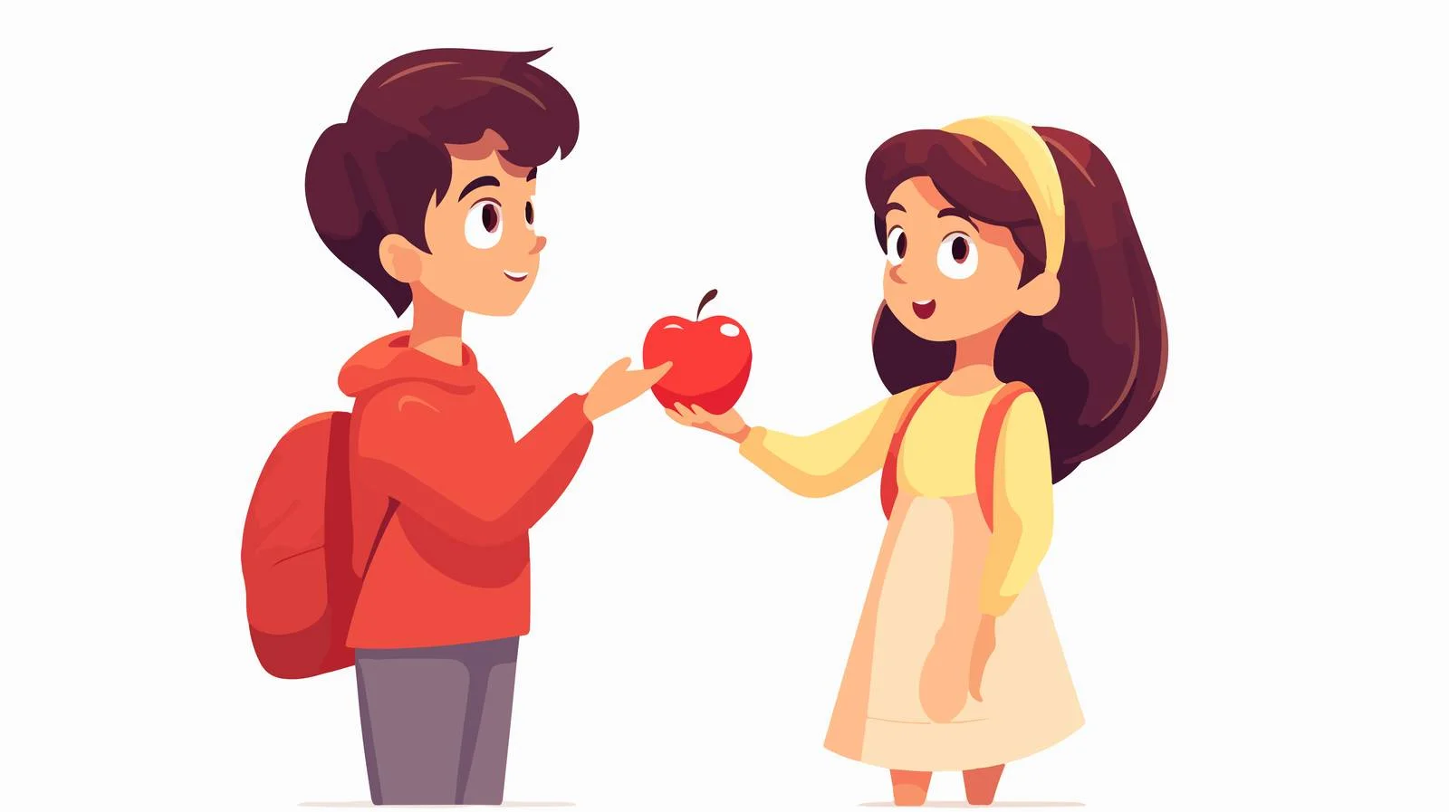 Kind lad shares apple with girl — free download from Dotvec