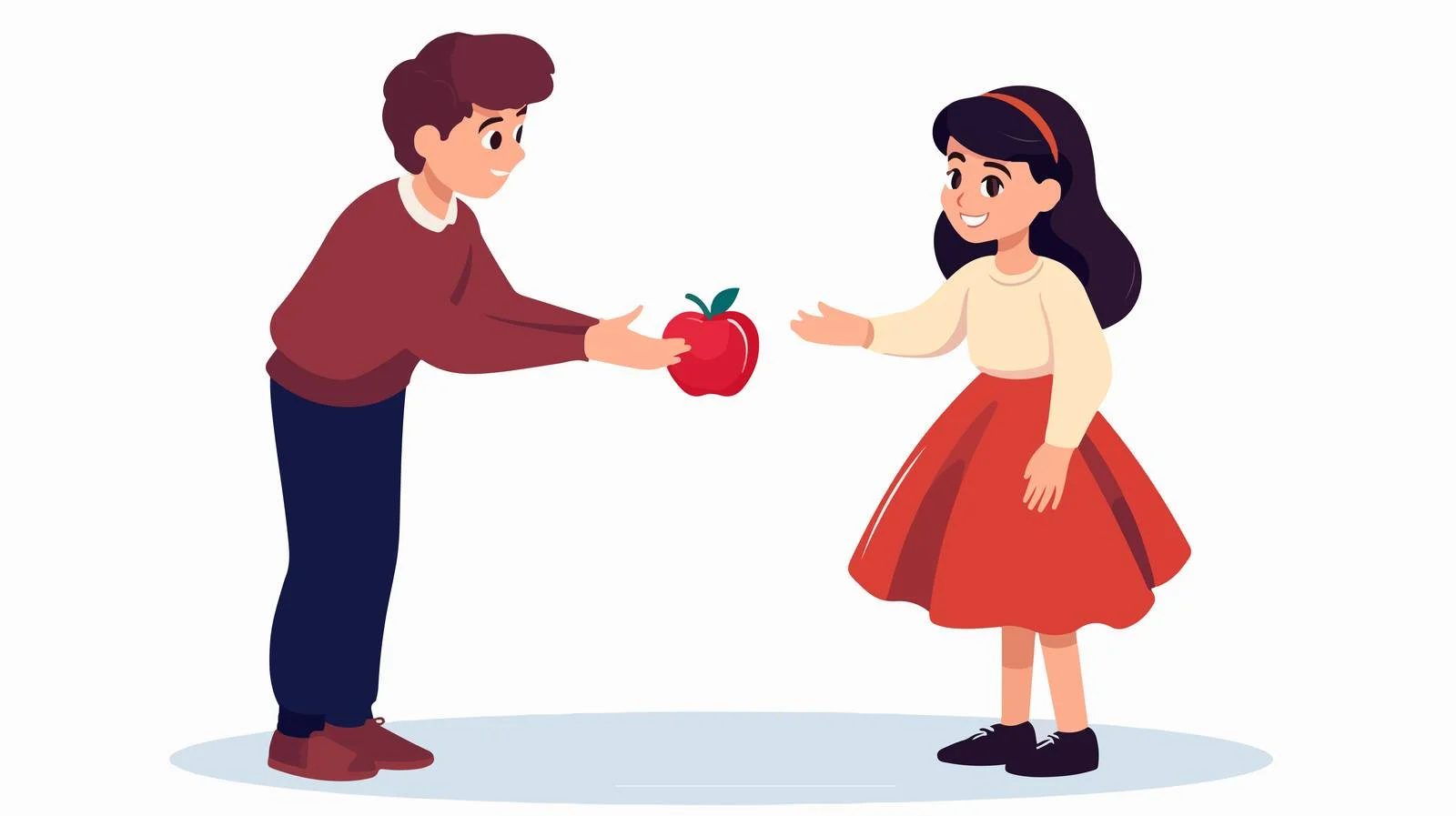 Kind boy shares apple with girl — free download from Dotvec