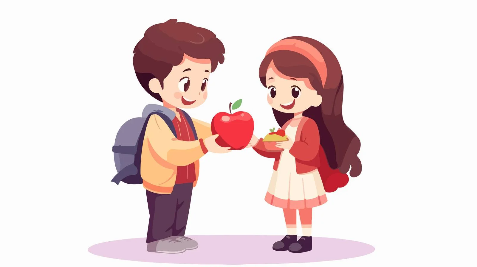 Kind boy sharing apple with girl — free download from Dotvec