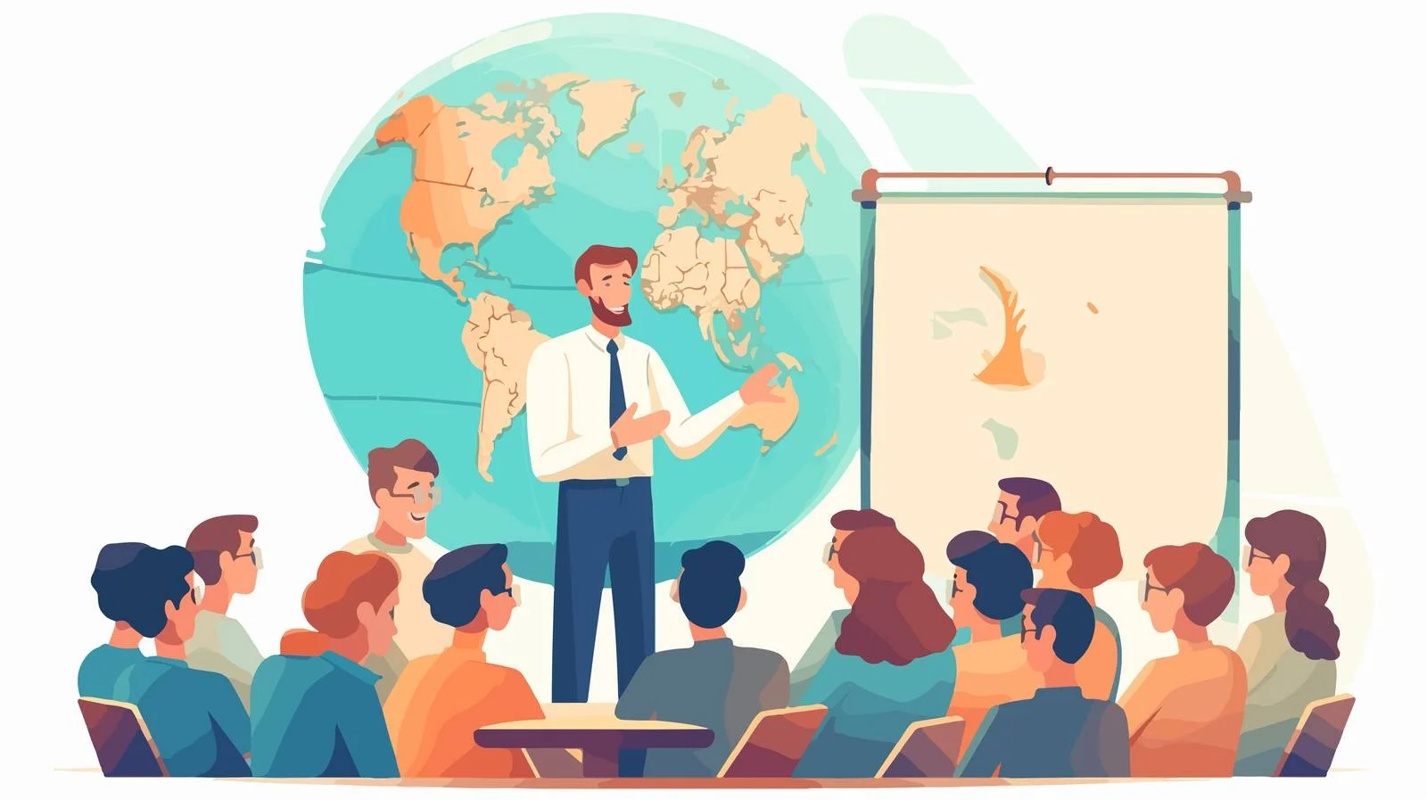 Educator leading geography lesson in classroom — free download from Dotvec