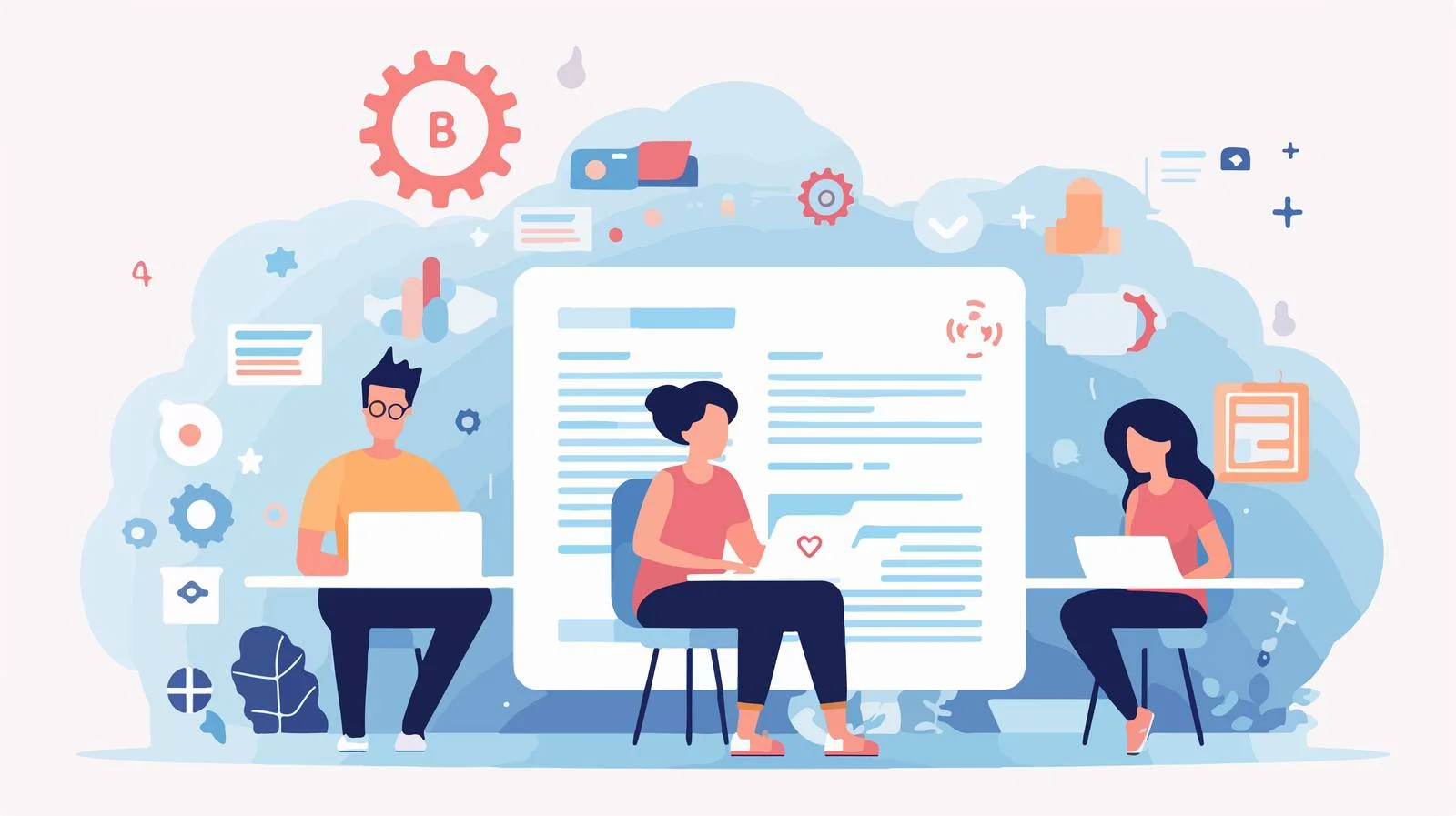 Enormous Computer with Miniature Students Interaction — free download from Dotvec