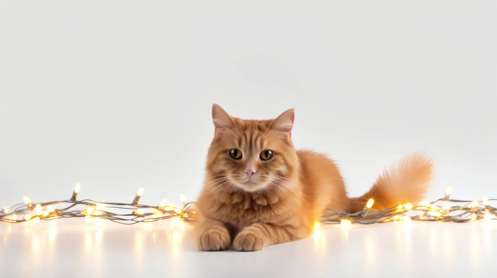 Playful Ginger Cat with Festive Lights — free download from Dotvec
