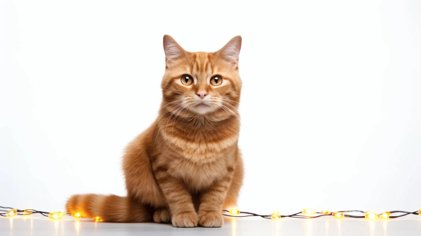 Festive Ginger Cat with Christmas Lights — free download from Dotvec