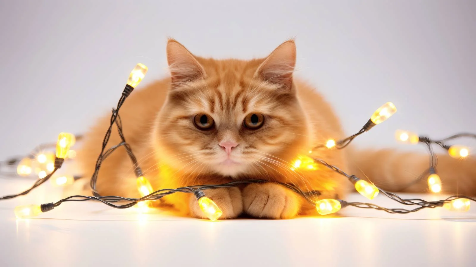 Majestic Ginger Cat Among Christmas Lights — free download from Dotvec