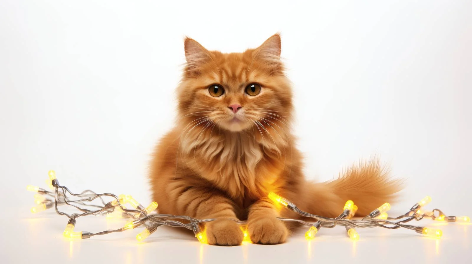 Playful Ginger Cat with Christmas Lights — free download from Dotvec